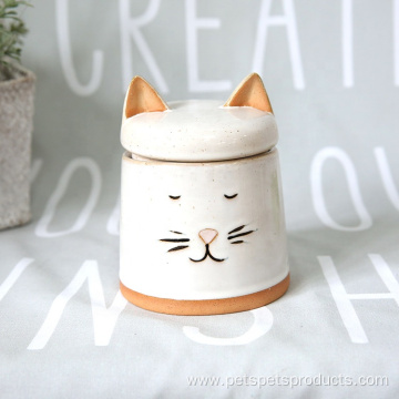 Pet Supplies White Ceramic Cat Shaped Container